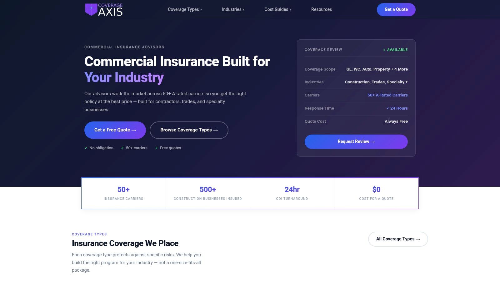 Screenshot from https://www.coverageaxis.com